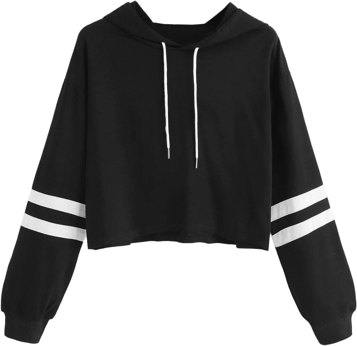 Women's Letter Print Color Block Long Sleeve Crop Top Hoodies Pullover Sweatshirt
