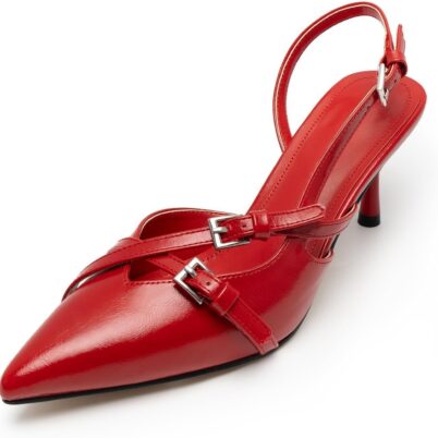 Kitten Heels for Women Pointed Toe Slingback Heels Closed Toe Wedding Dress Pumps with Buckles