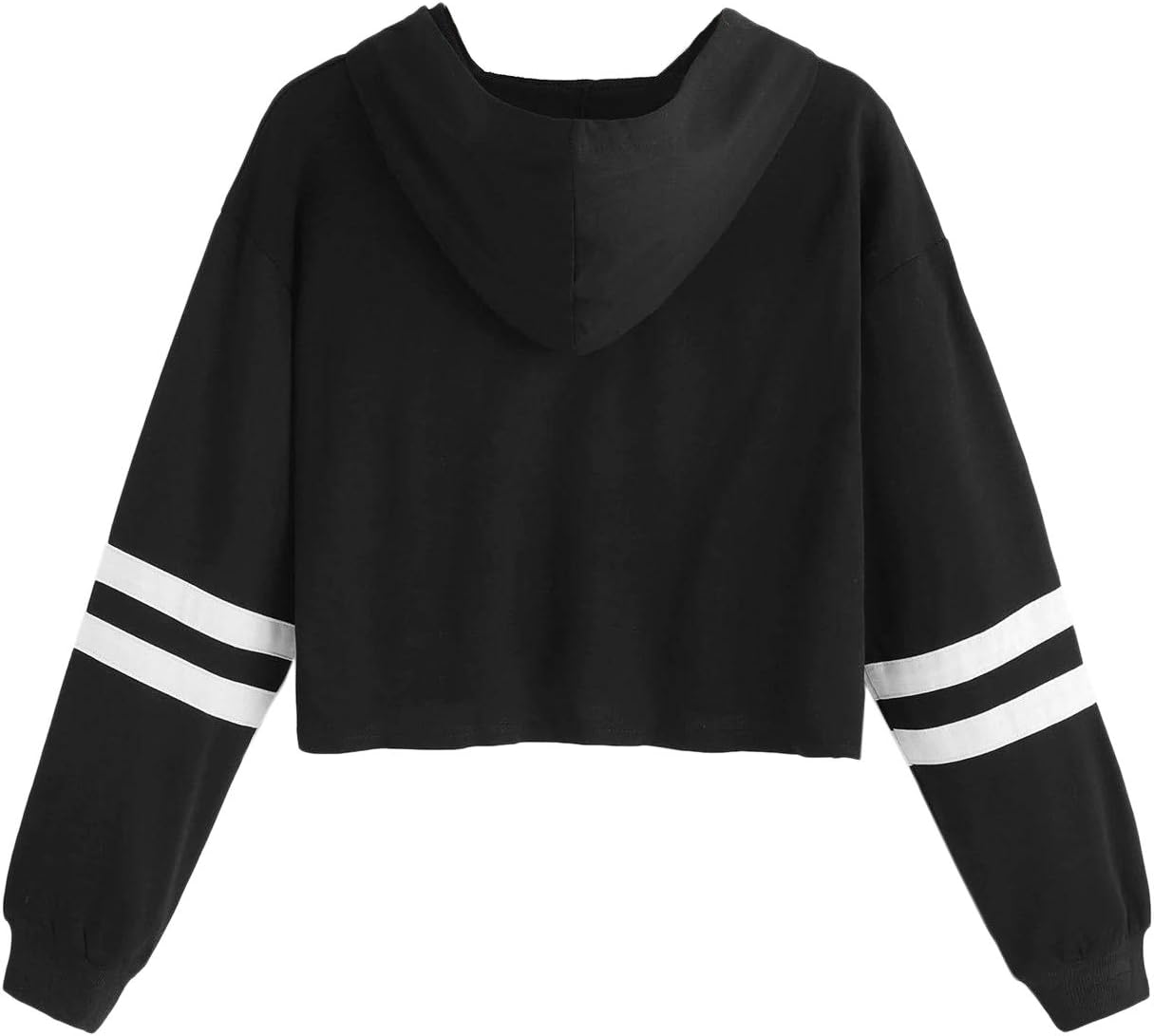 Women's Letter Print Color Block Long Sleeve Crop Top Hoodies Pullover Sweatshirt
