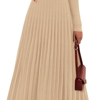 Women Sweater Dress Fall Fashion 2025 Long Sleeve V Neck Ribbed Knit Pleated A Line Elegant Maxi Winter Dresses